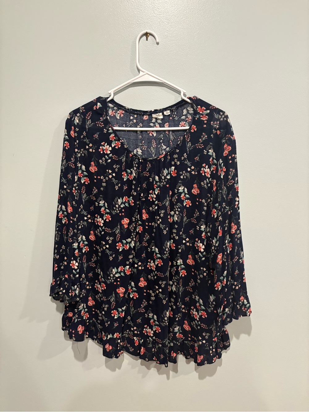 GAP Navy Floral Peasant Blouse - Navy with Coral Accents